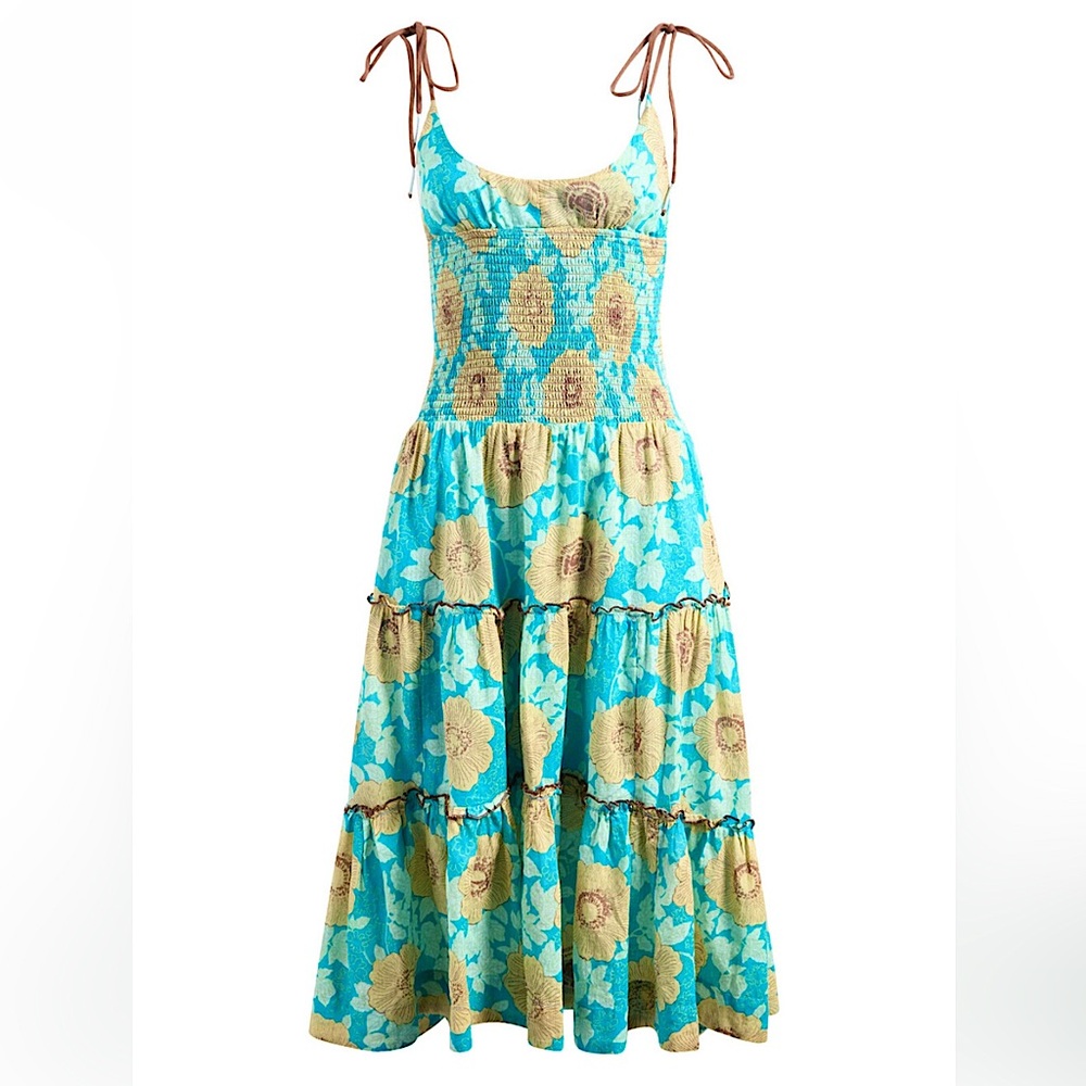 NWT Free People Adriel Tie Strap Tiered Midi Dress L